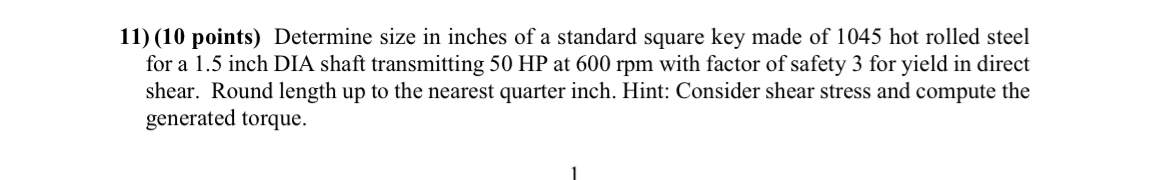 ( 1 0 points ) Determine size in inches of a