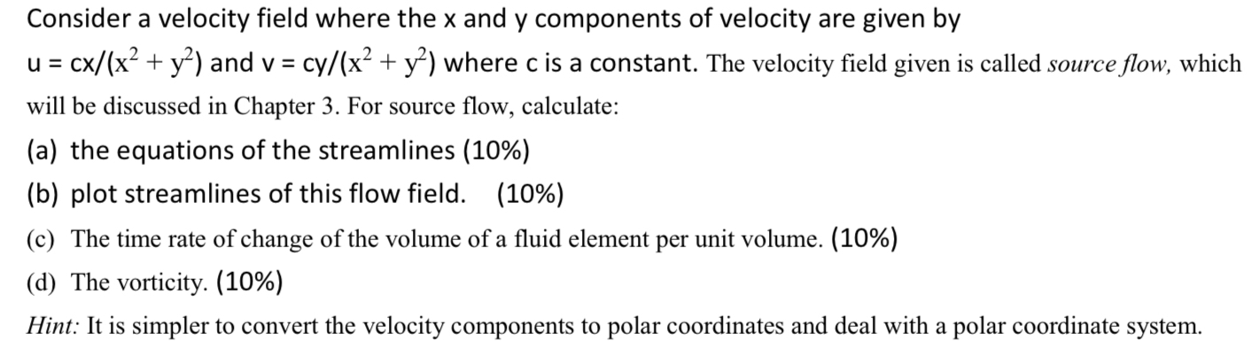 Consider a velocity field where the x and y