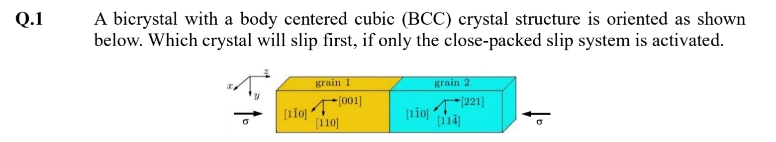 Q . 1 A bicrystal with a body centered cubic (