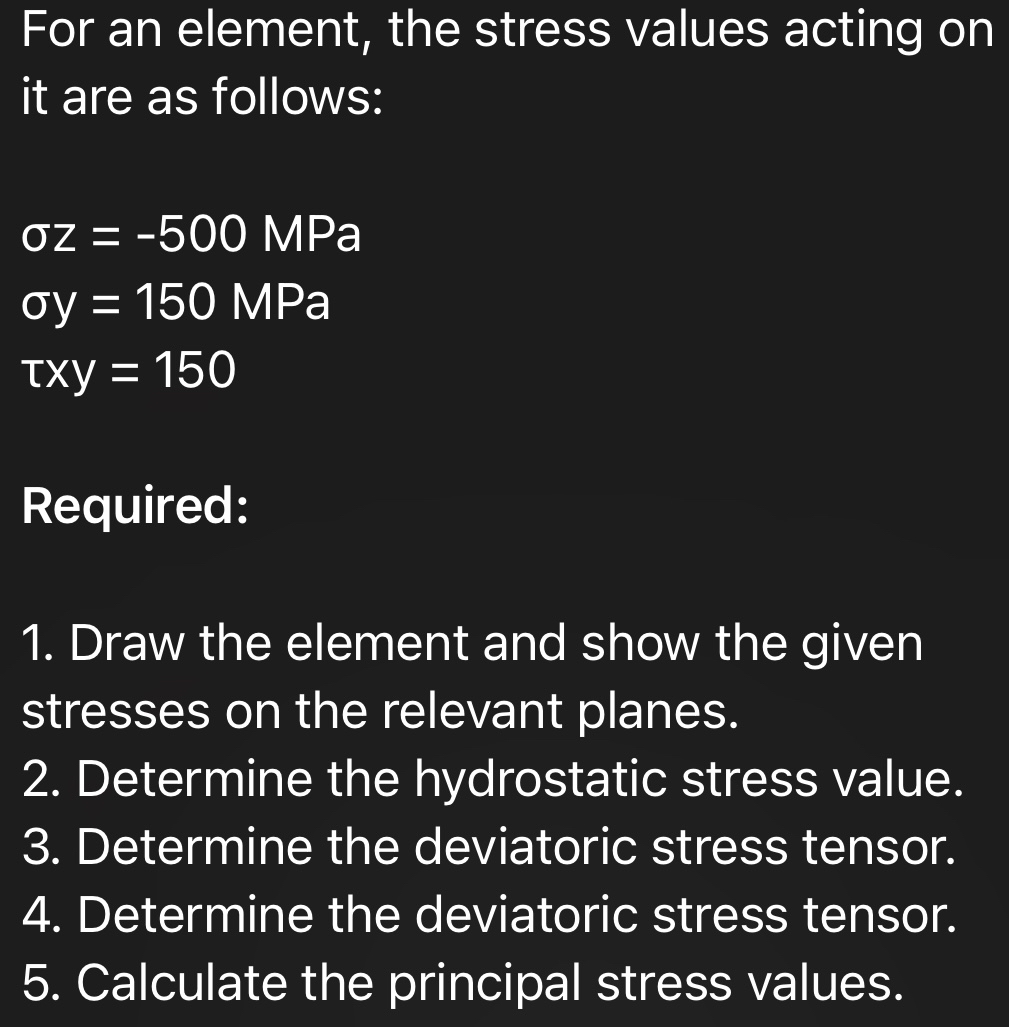For an element, the stress values acting on it