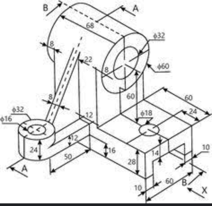 Draw the figure below in First angle orthographic