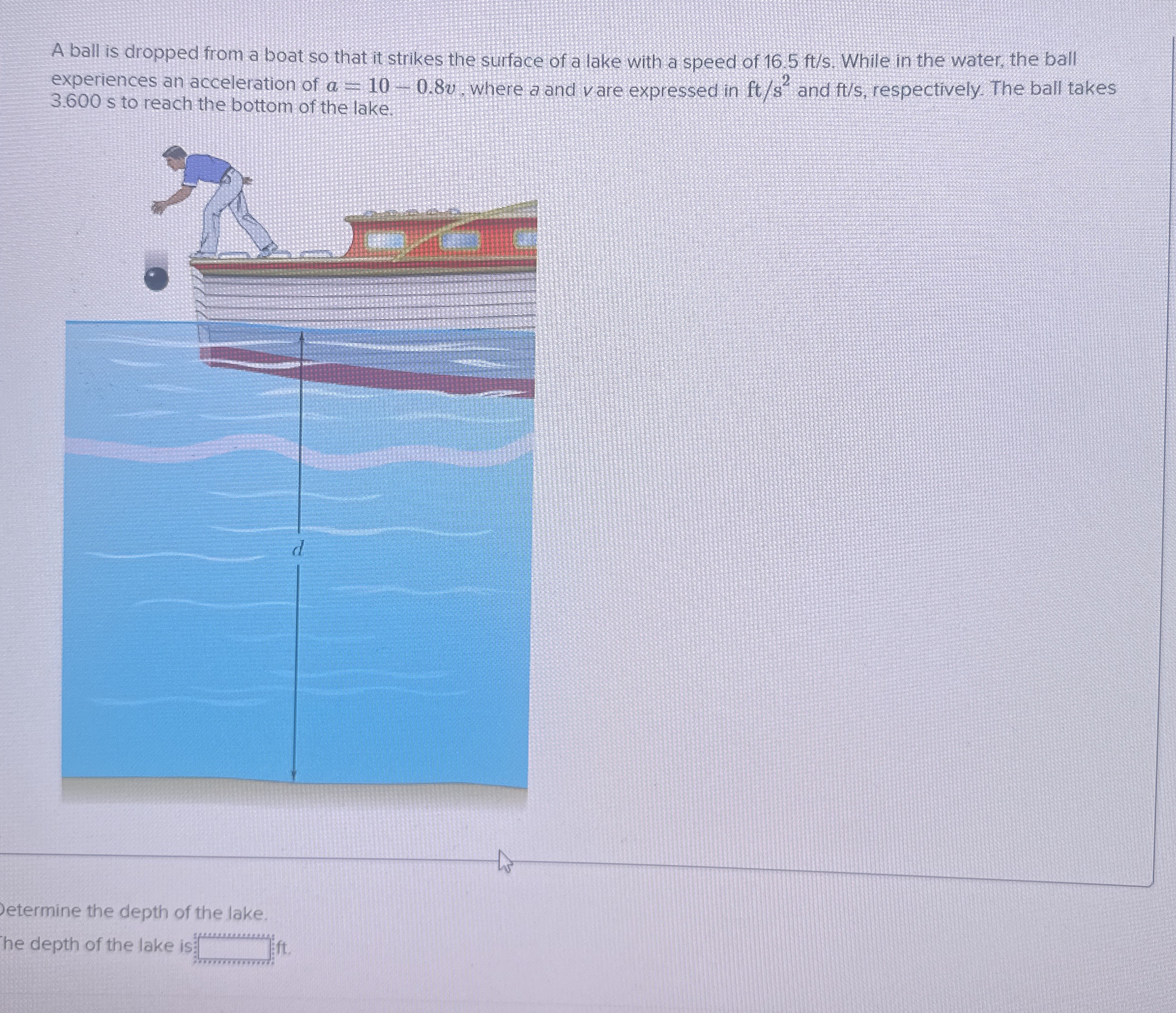 A ball is dropped from a boat so that it strikes