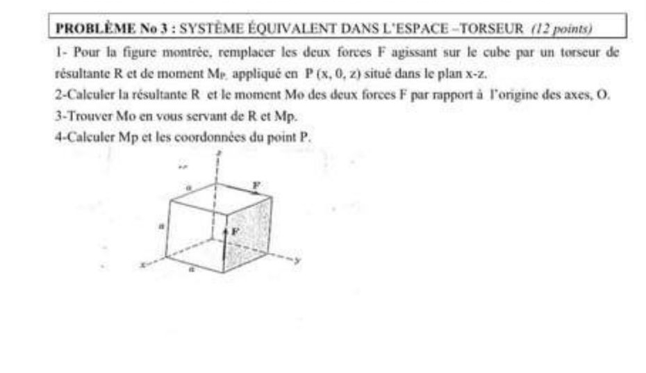 PROBLEME No 3 : SYST ME UUVALENT DANS L'ESPACE -