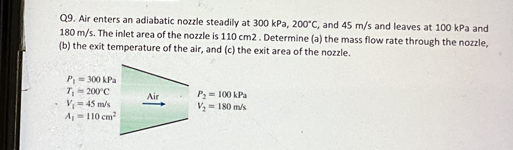 Q 9 . Air enters an adiabatic nozzle steadily at