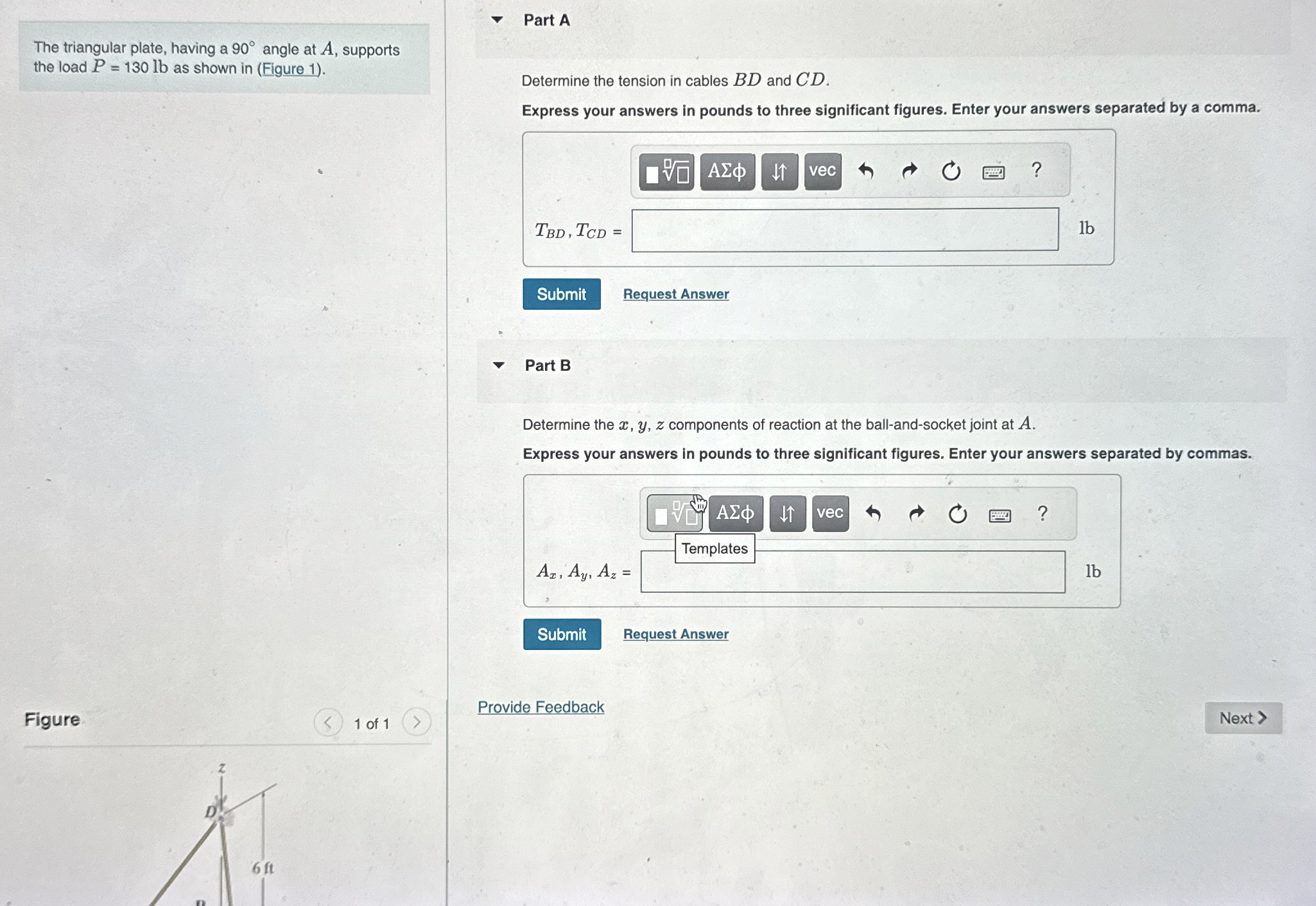 The triangular plate, having a 9 0 angle at A ,