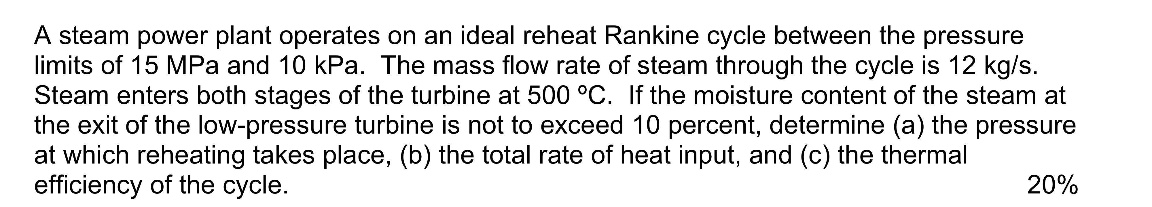 A steam power plant operates on an ideal reheat