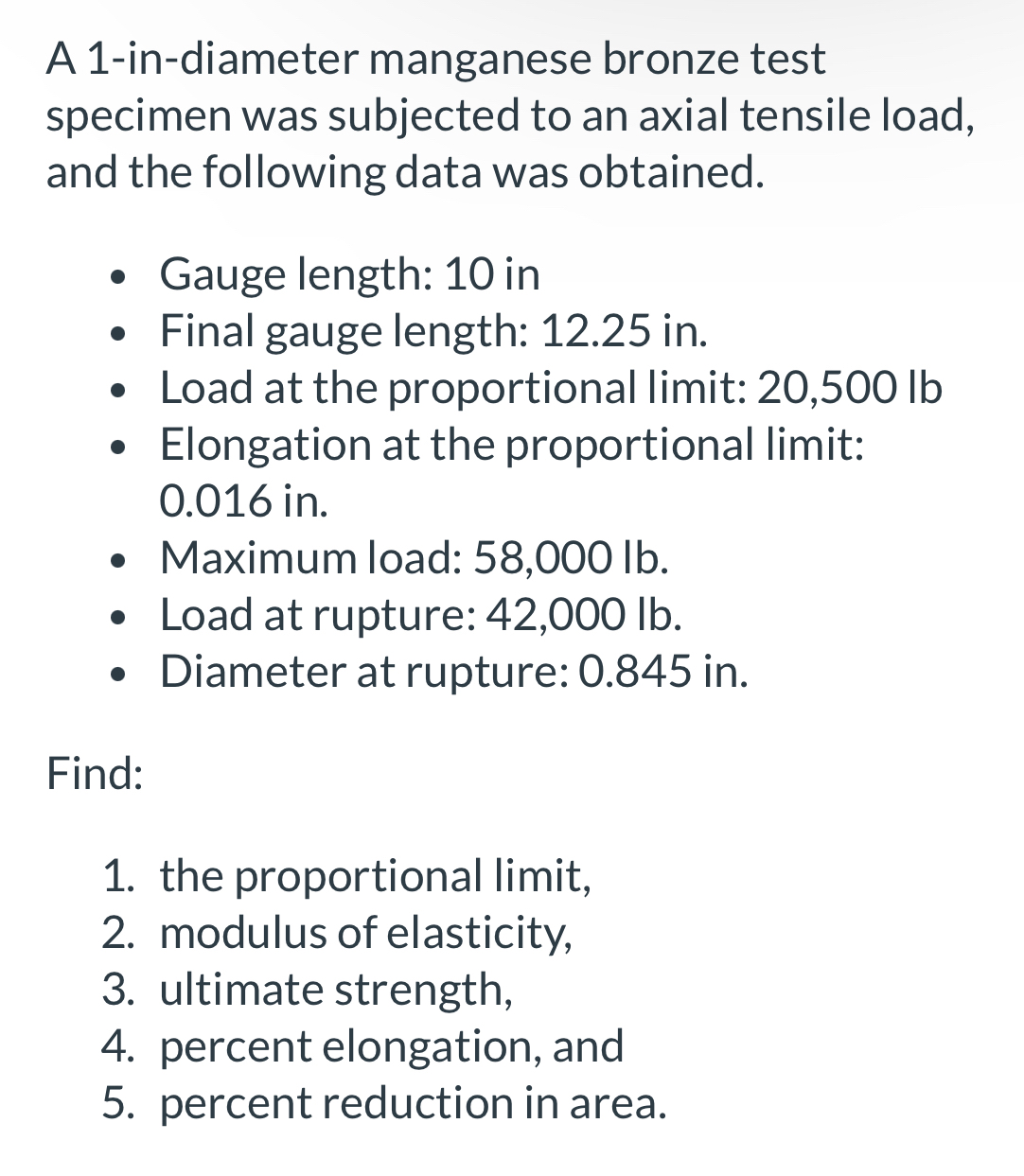 A 1 - in - diameter manganese bronze test