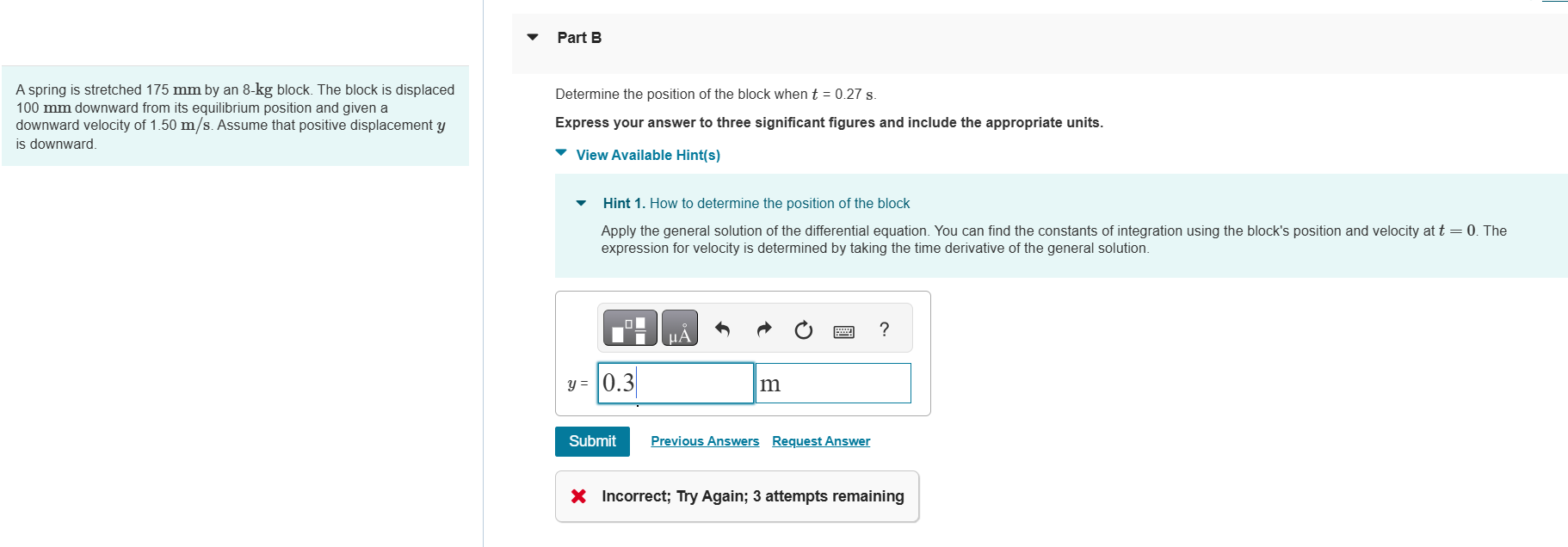 Part B A spring is stretched 1 7 5 mm by an 8 -