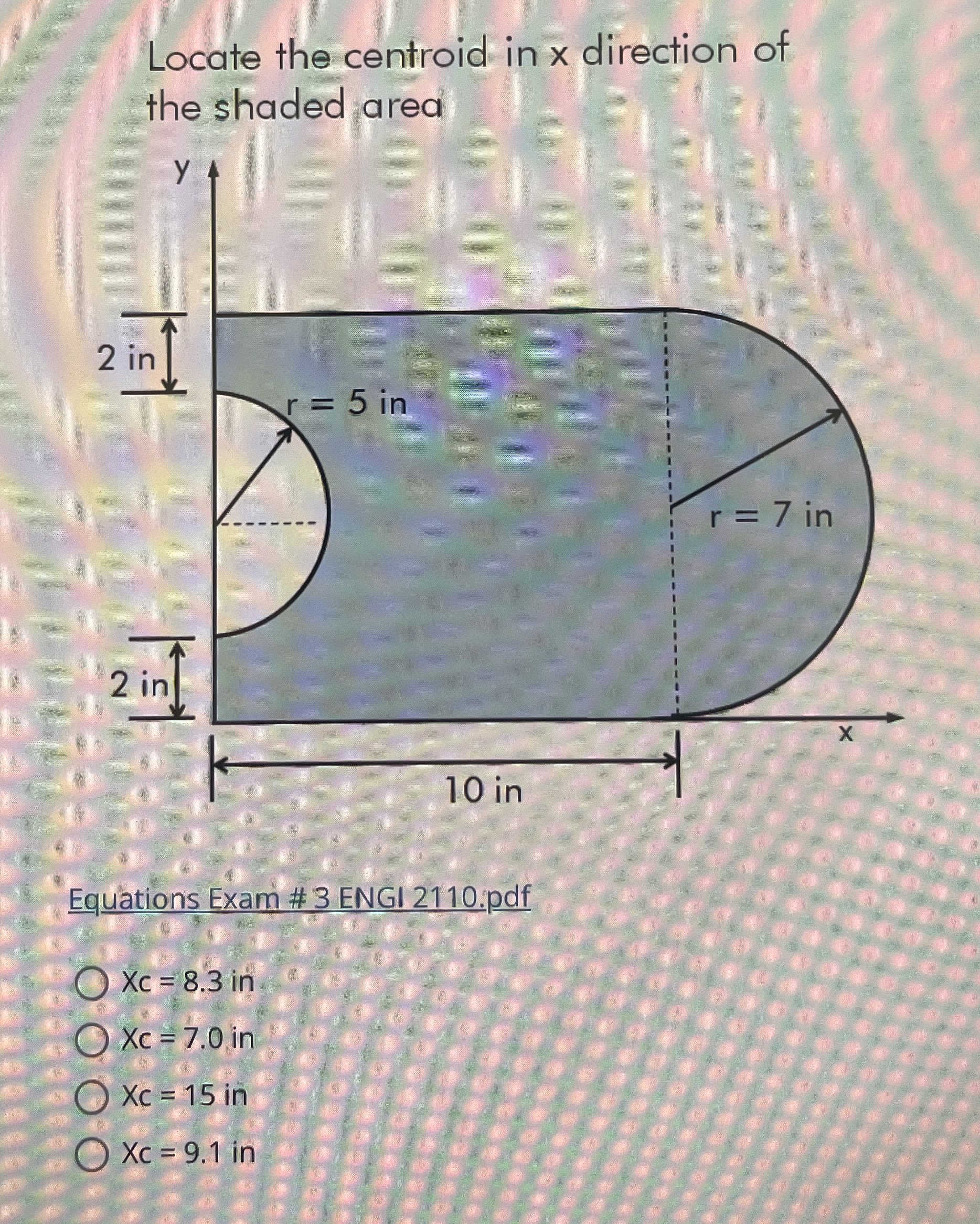Locate the centroid in x direction of the shaded