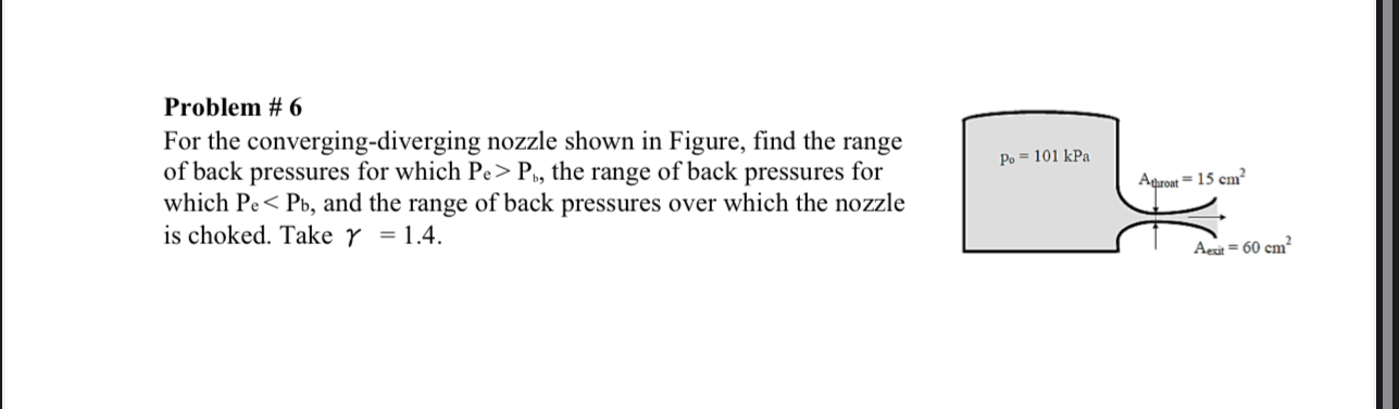 Problem # 6 For the converging - diverging nozzle
