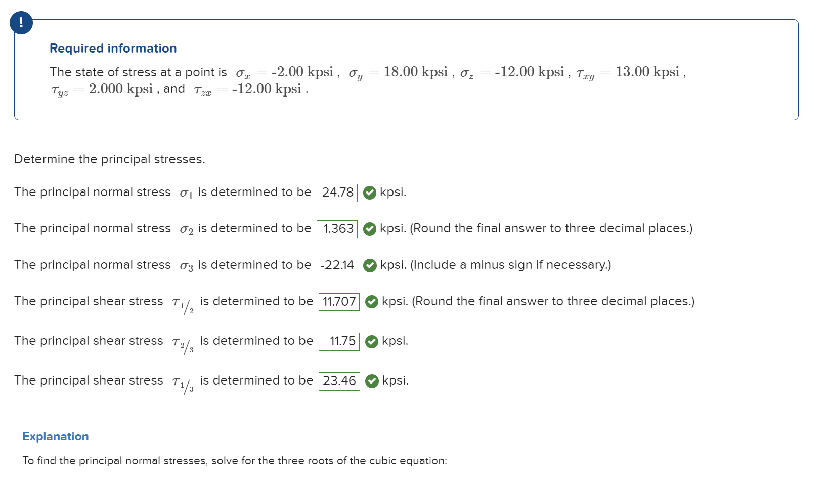 The state of stress at a point is \ sigma x = - 2