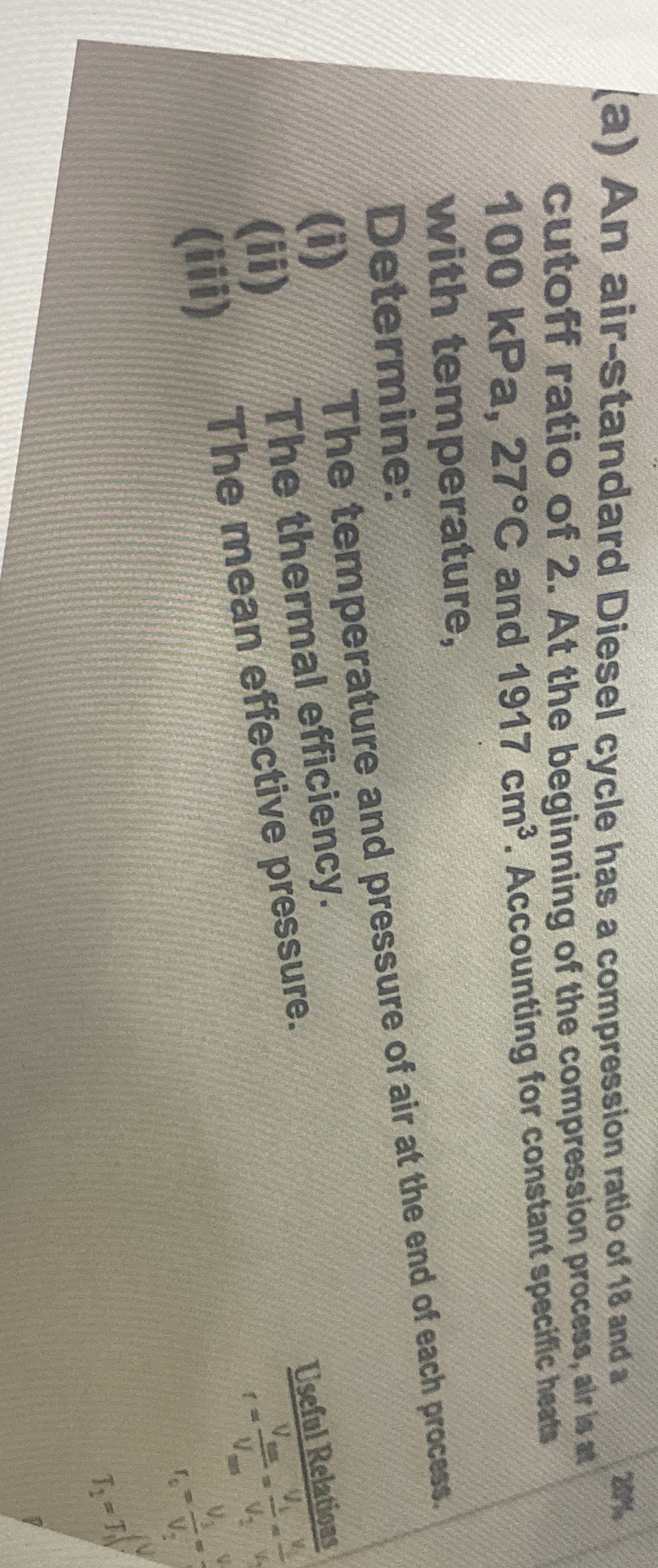 ( a ) An air - standard Diesel cycle has a