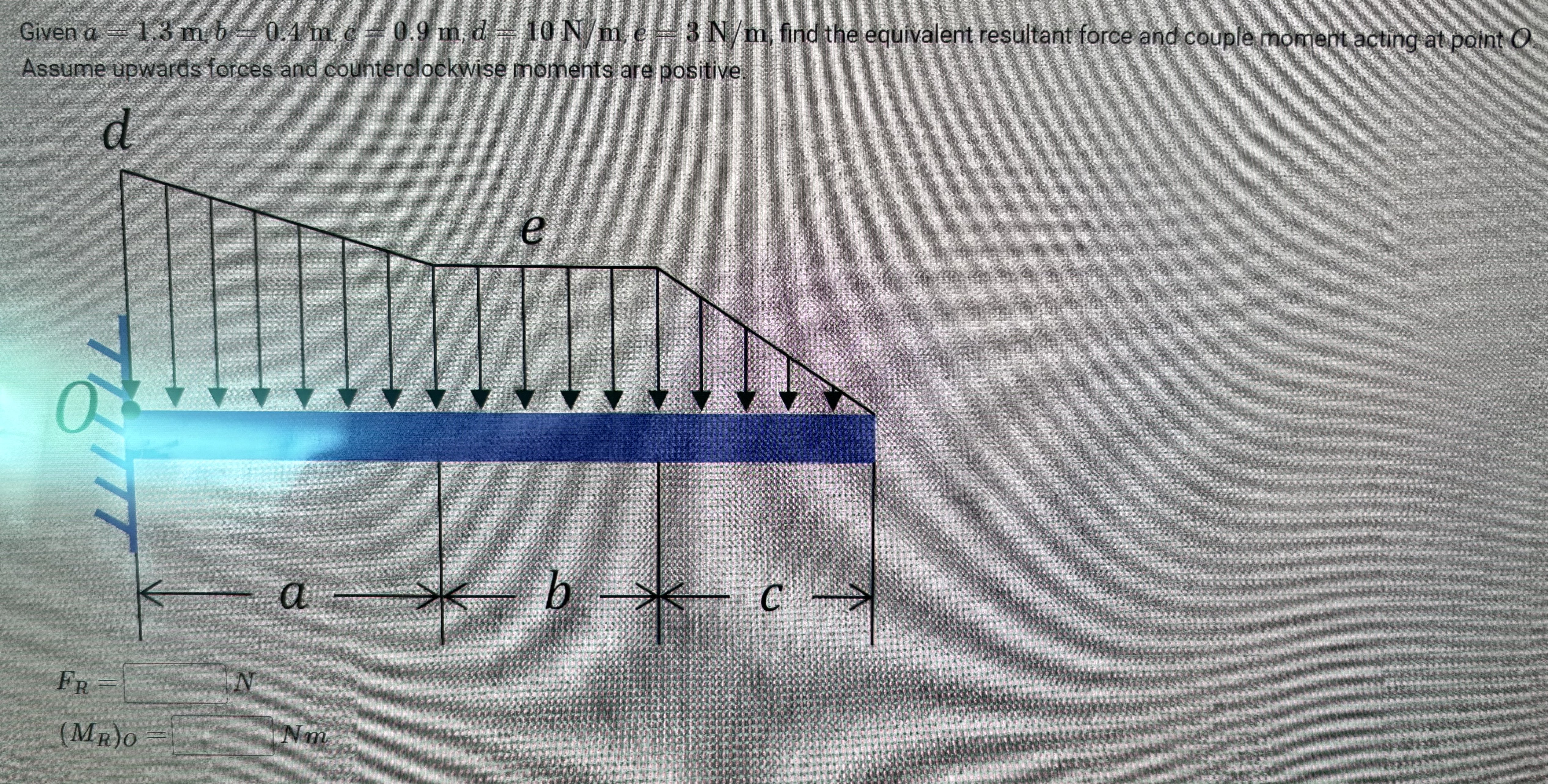 Given a - 1 . 3 m , 6 - 0 . 4 m , c = 0 . 9 m , d