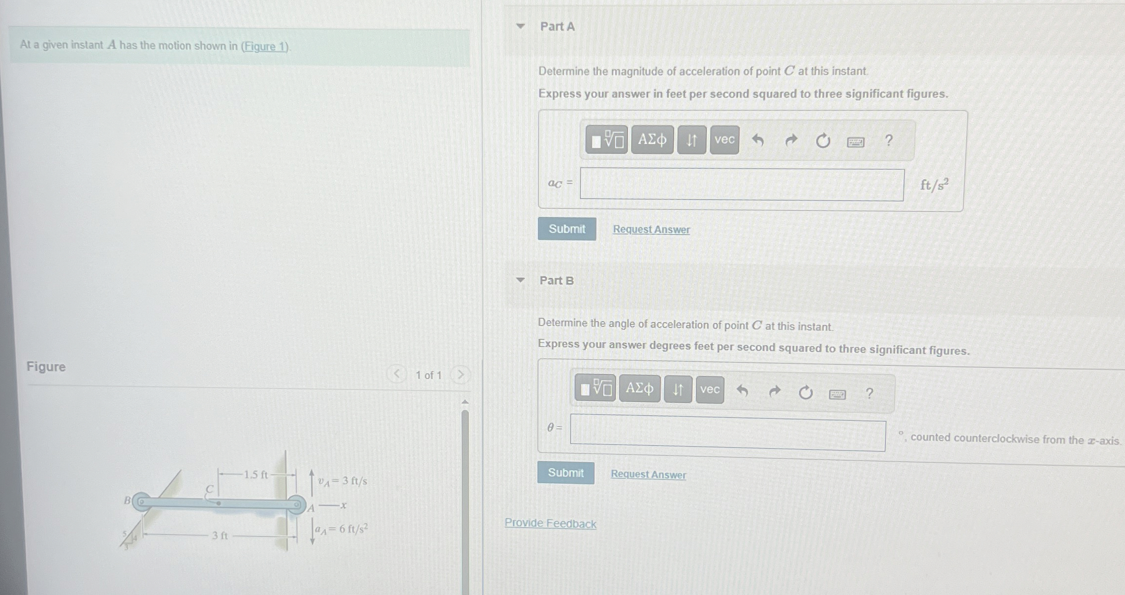 At a given instant A has the motion shown in (