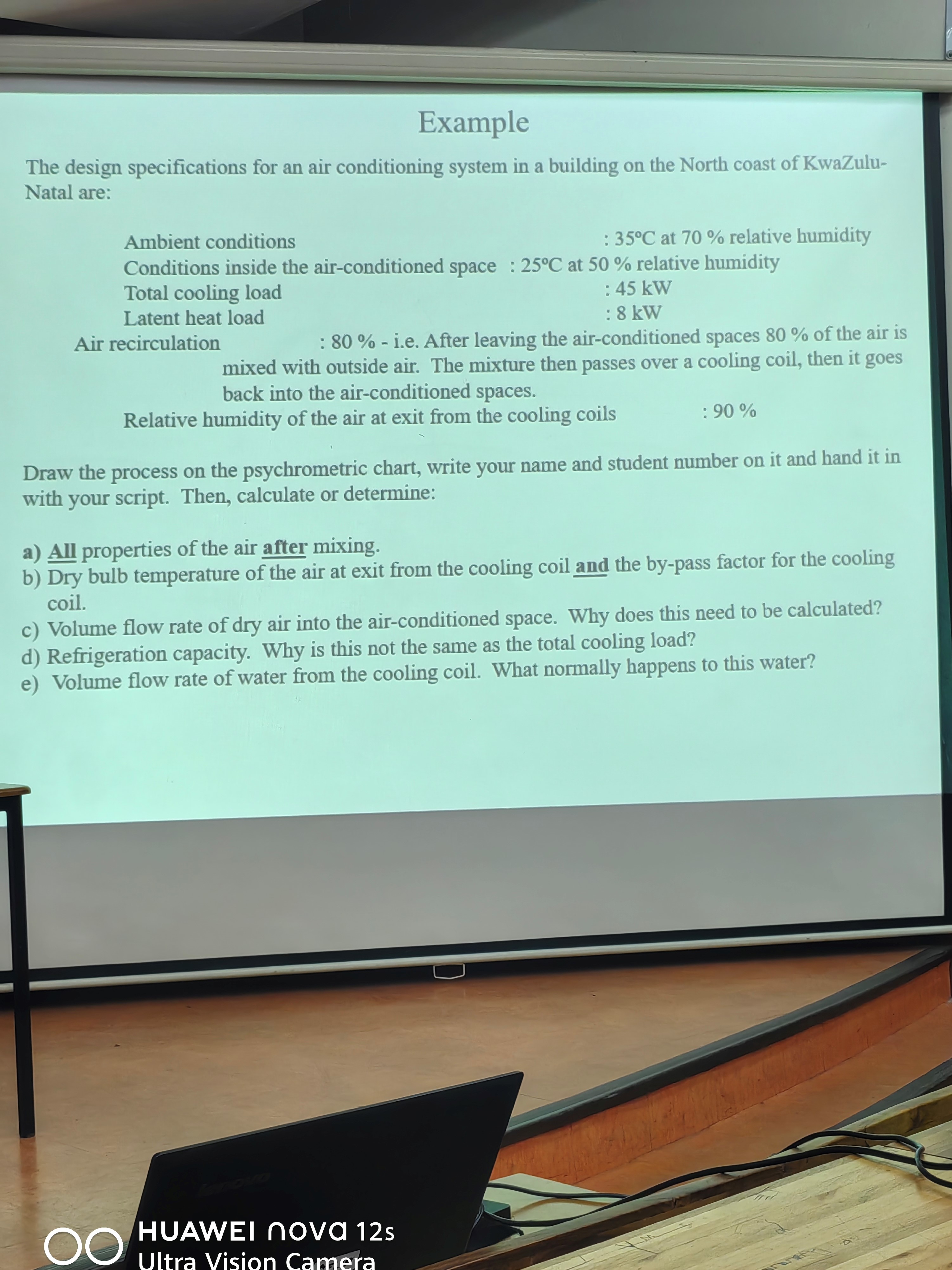 Example The design specifications for an air