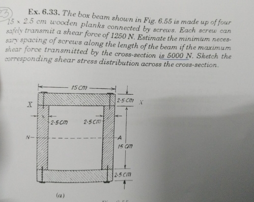 Ex . 6 . 3 3 . The bax beam shown in Fig. 6 . 5 5