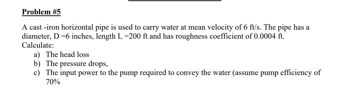 Problem # 5 A cast - iron horizontal pipe is used
