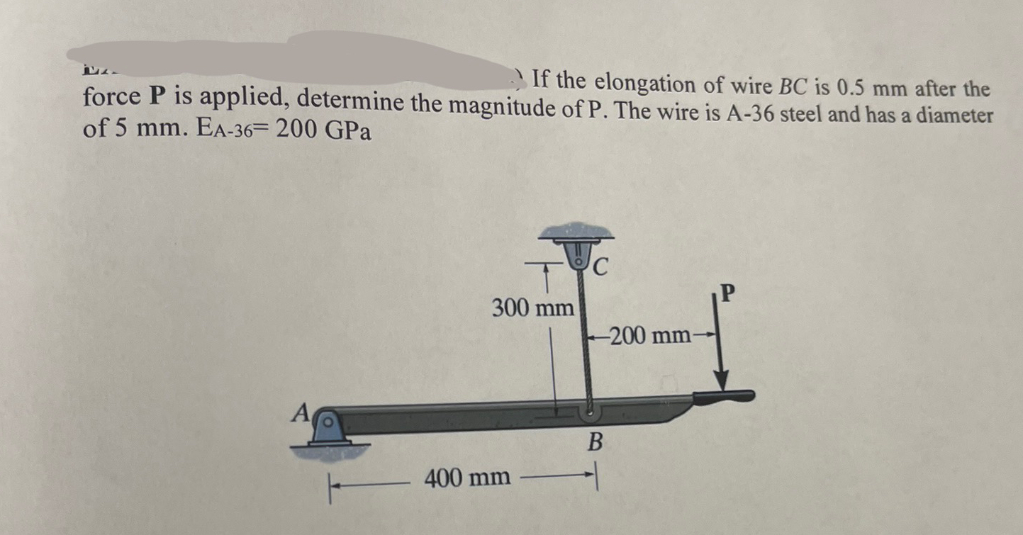 If the elongation of wire B C is 0 . 5 mm after