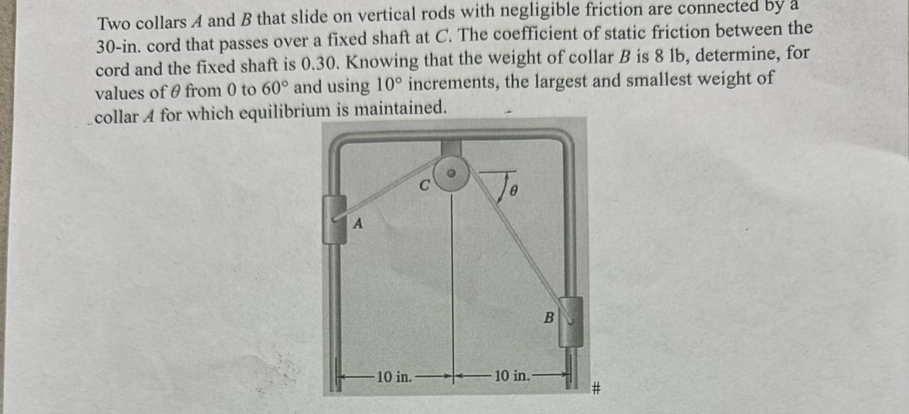 Two collars A and B that slide on vertical rods