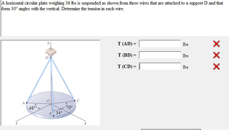 A horizontal circular plate weighing 3 6 lbs is