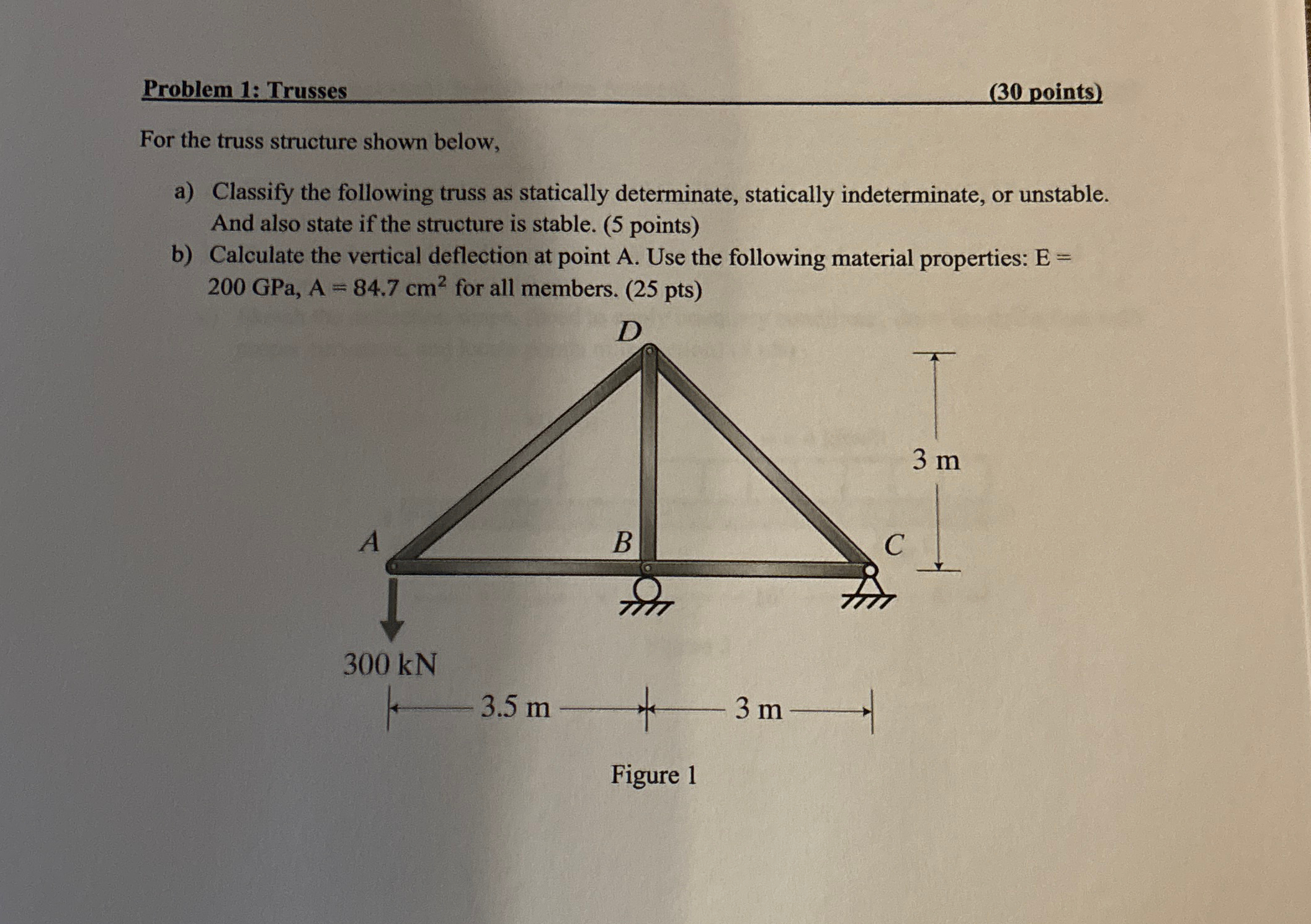 Problem 1 : Trusses ( 3 0 points ) For the truss