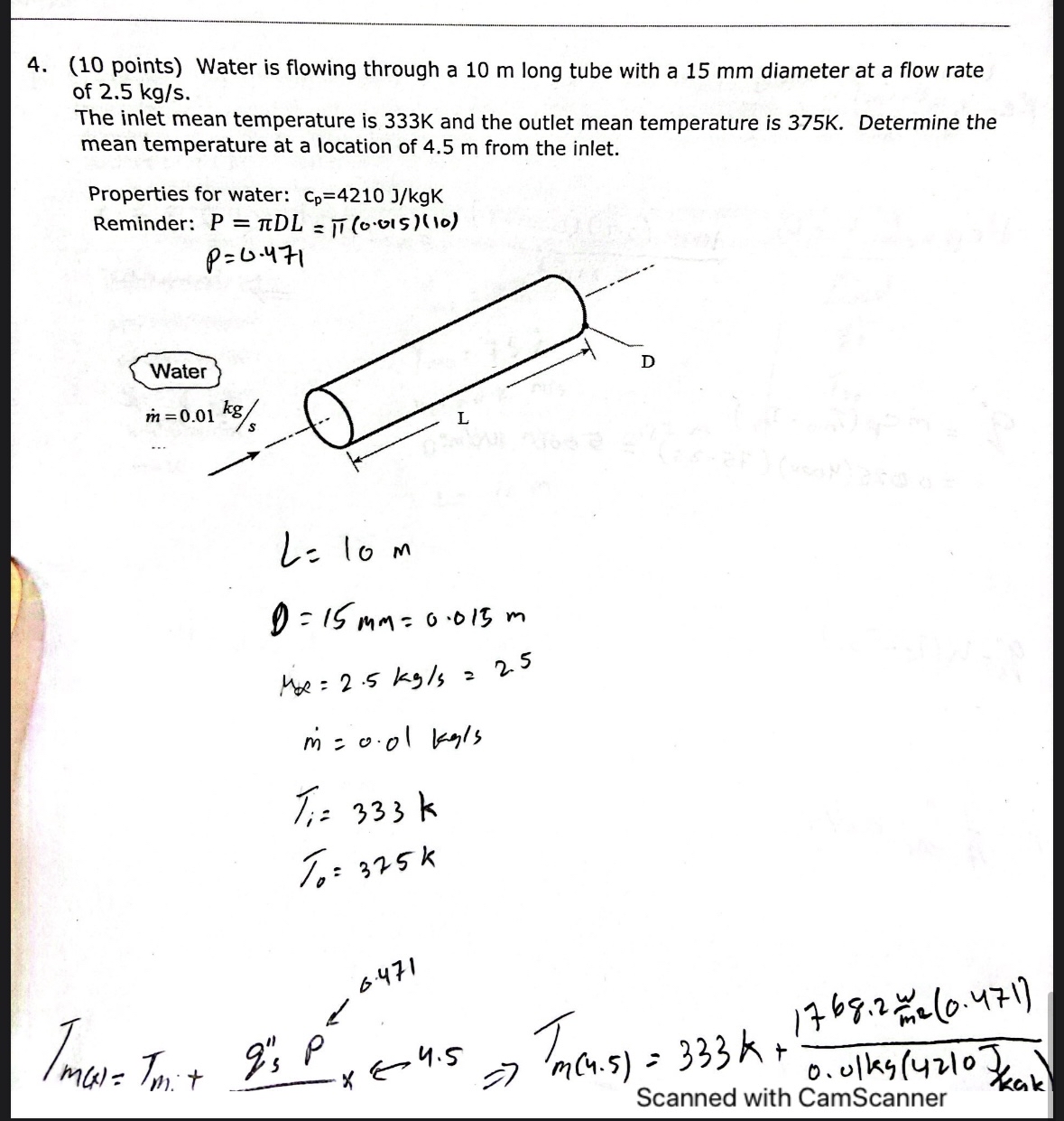 ( 1 0 points ) Water is flowing through a 1 0 m