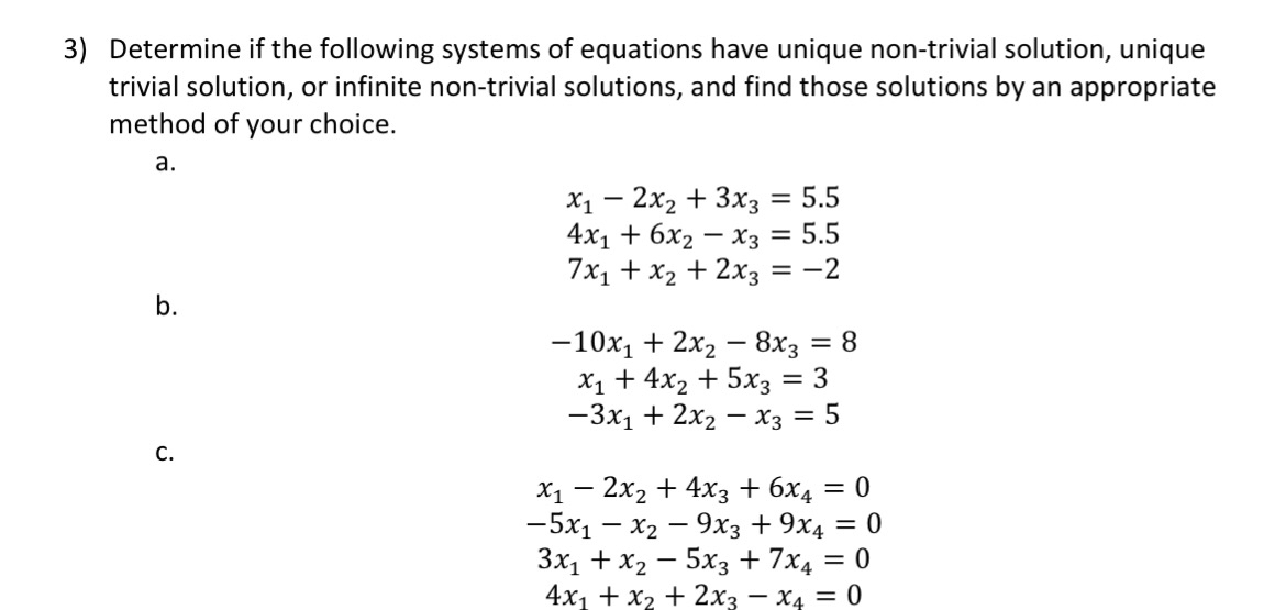 Determine if the following systems of equations