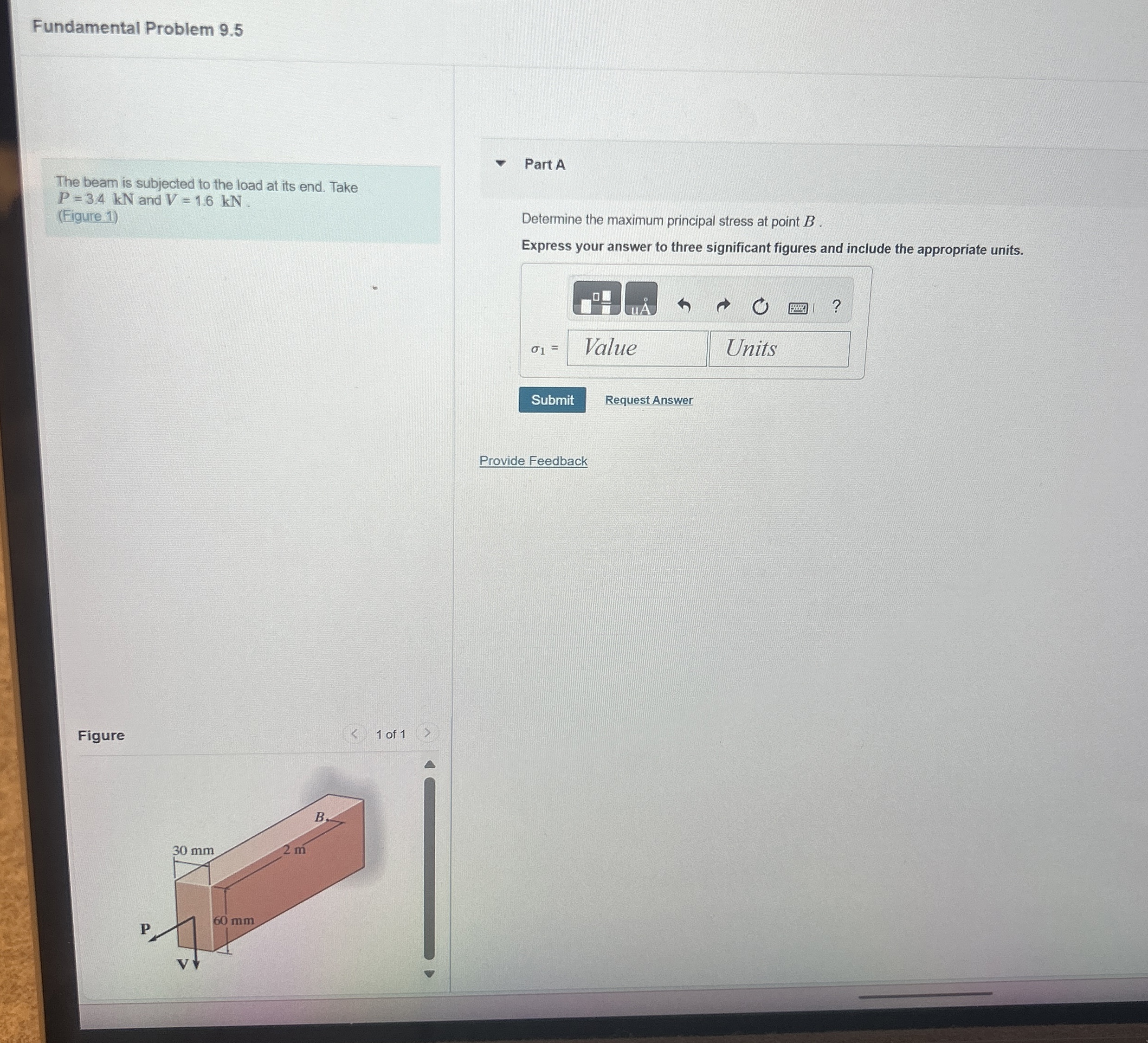 Fundamental Problem 9 . 5 The beam is subjected