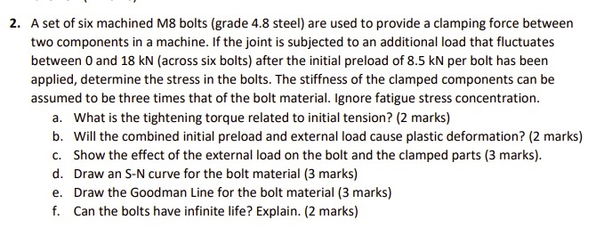 A set of six machined M 8 bolts ( grade 4 . 8