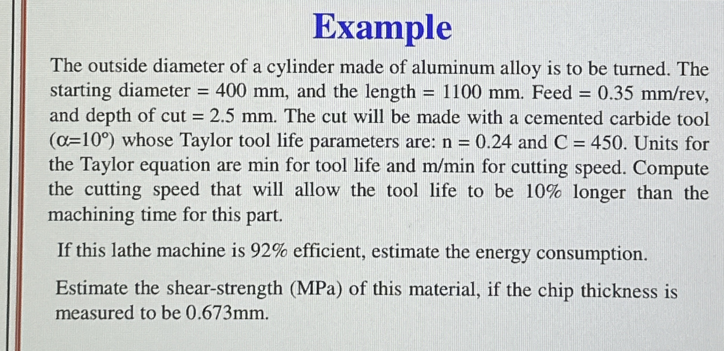 Example The outside diameter of a cylinder made