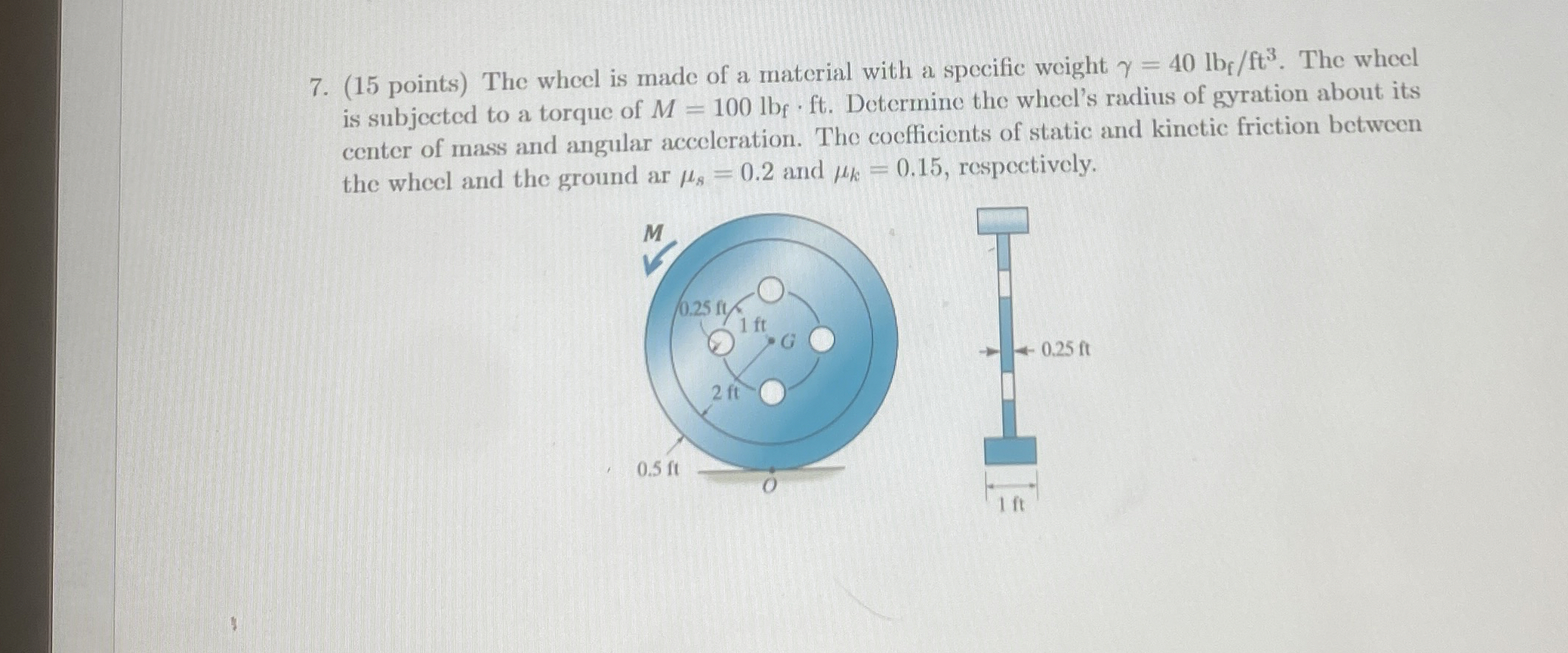 ( 1 5 points ) The wheel is made of a material