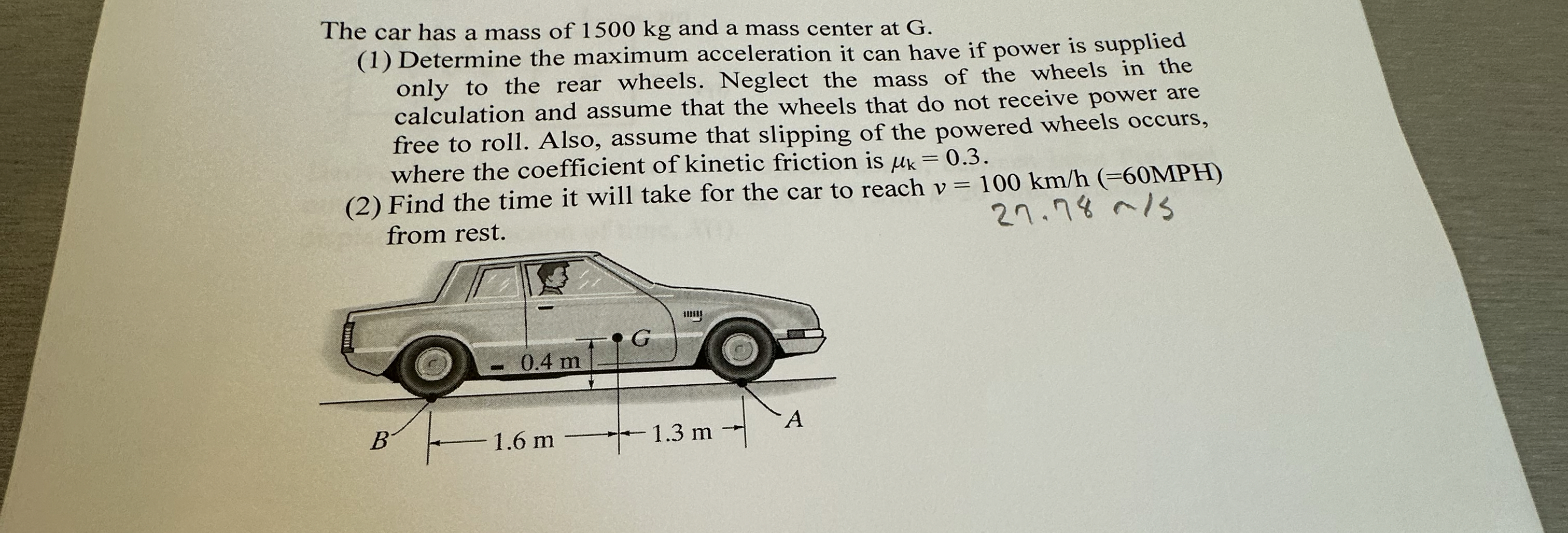 The car has a mass of 1 5 0 0 kg and a mass