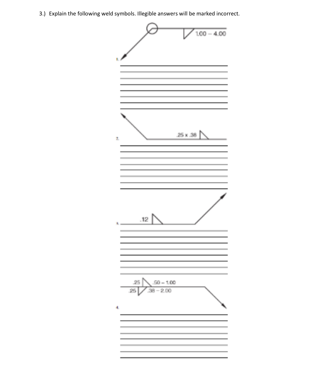 3 . ) Explain the following weld symbols.