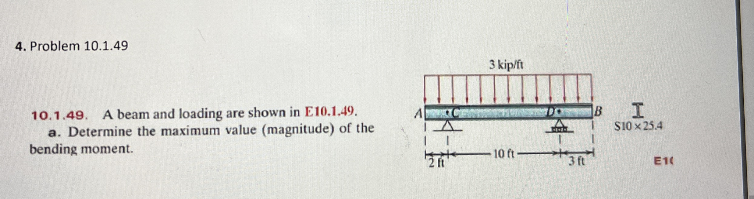 Problem 1 0 . 1 . 4 9 1 0 . 1 . 4 9 . A beam and
