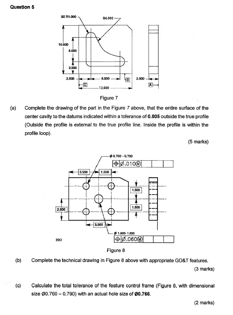 Question 5 ( a ) Complete the drawing of the part
