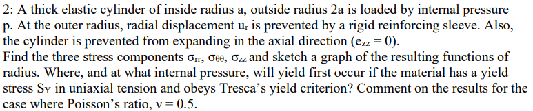 2 : A thick elastic cylinder of inside radius a ,