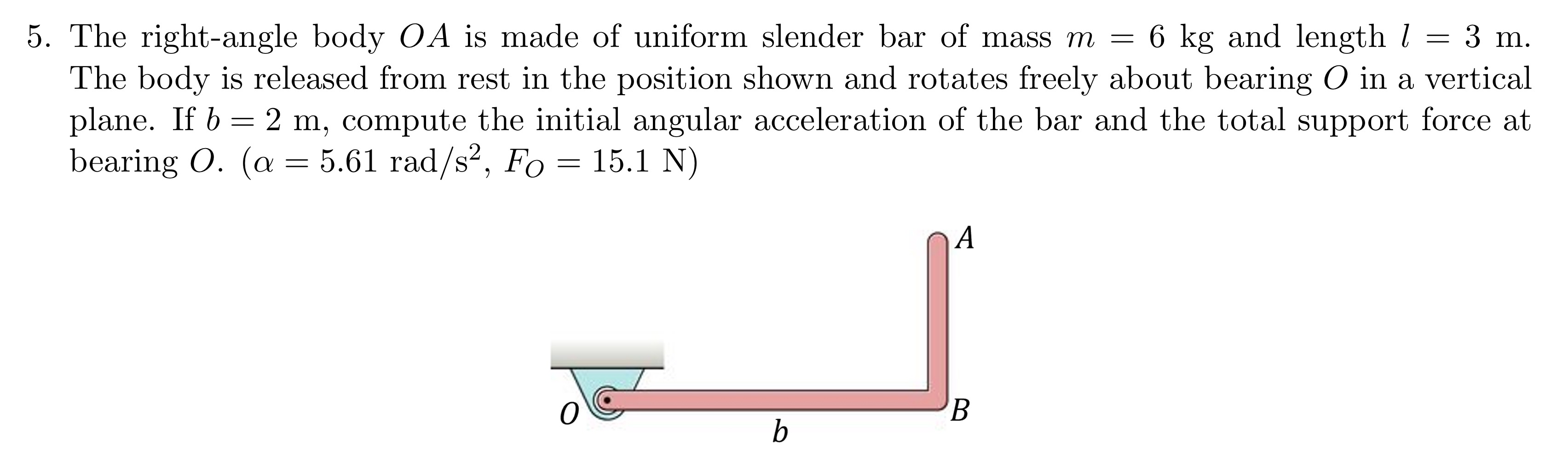 The right - angle body O A is made of uniform