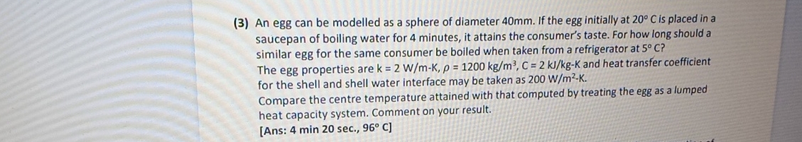 ( 3 ) An egg can be modelled as a sphere of