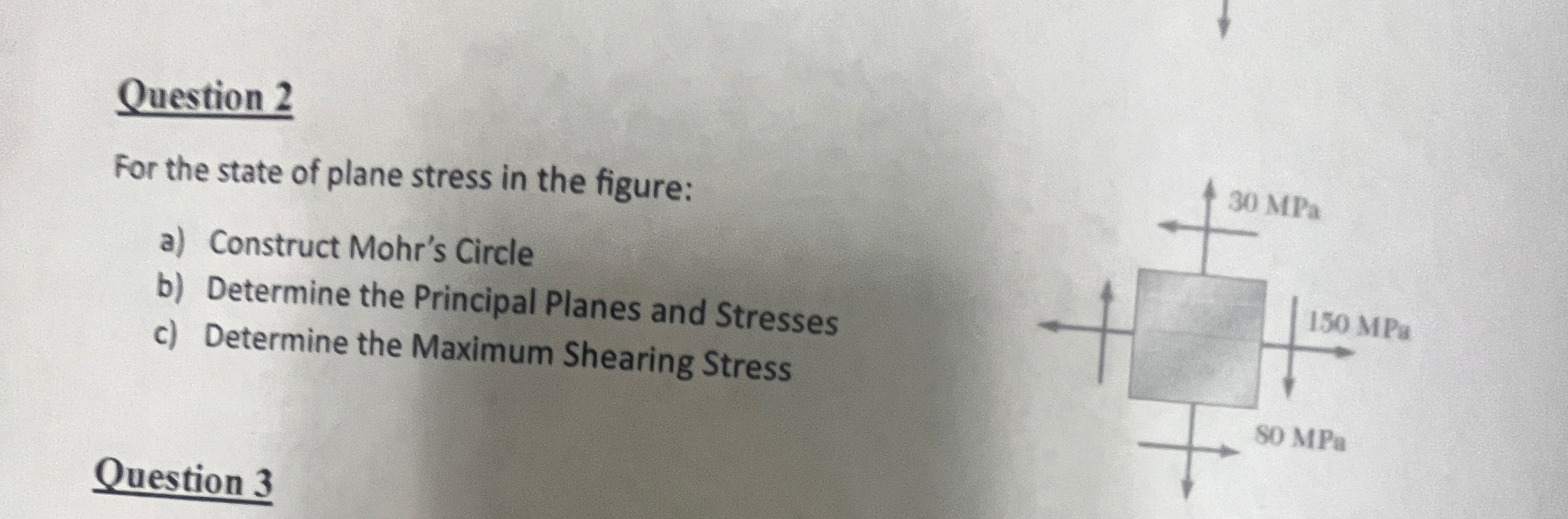 Question 2 For the state of plane stress in the