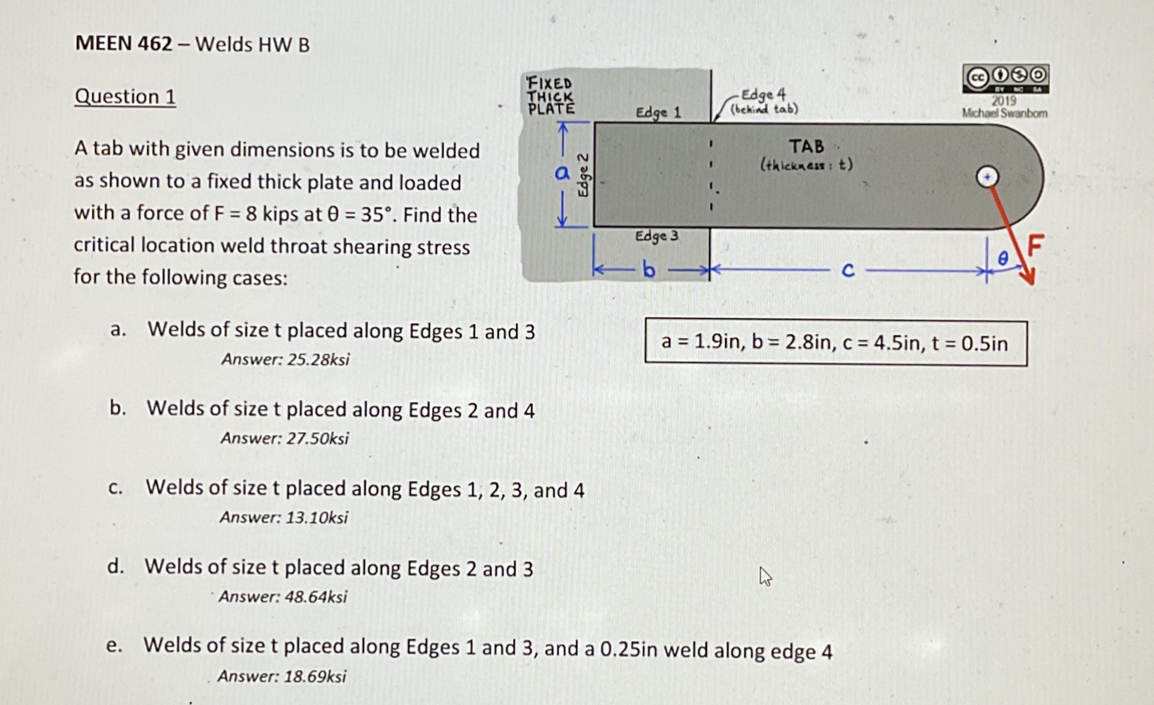 MEEN 4 6 2 - Welds HW B Question 1 A tab with