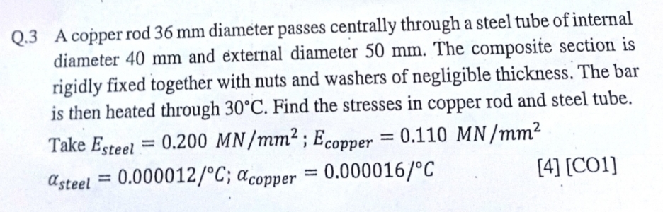 Q . 3 A copper rod 3 6 mm diameter passes