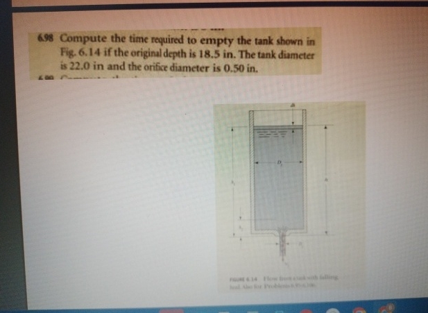 6 9 8 Compute the time required to empty the tank
