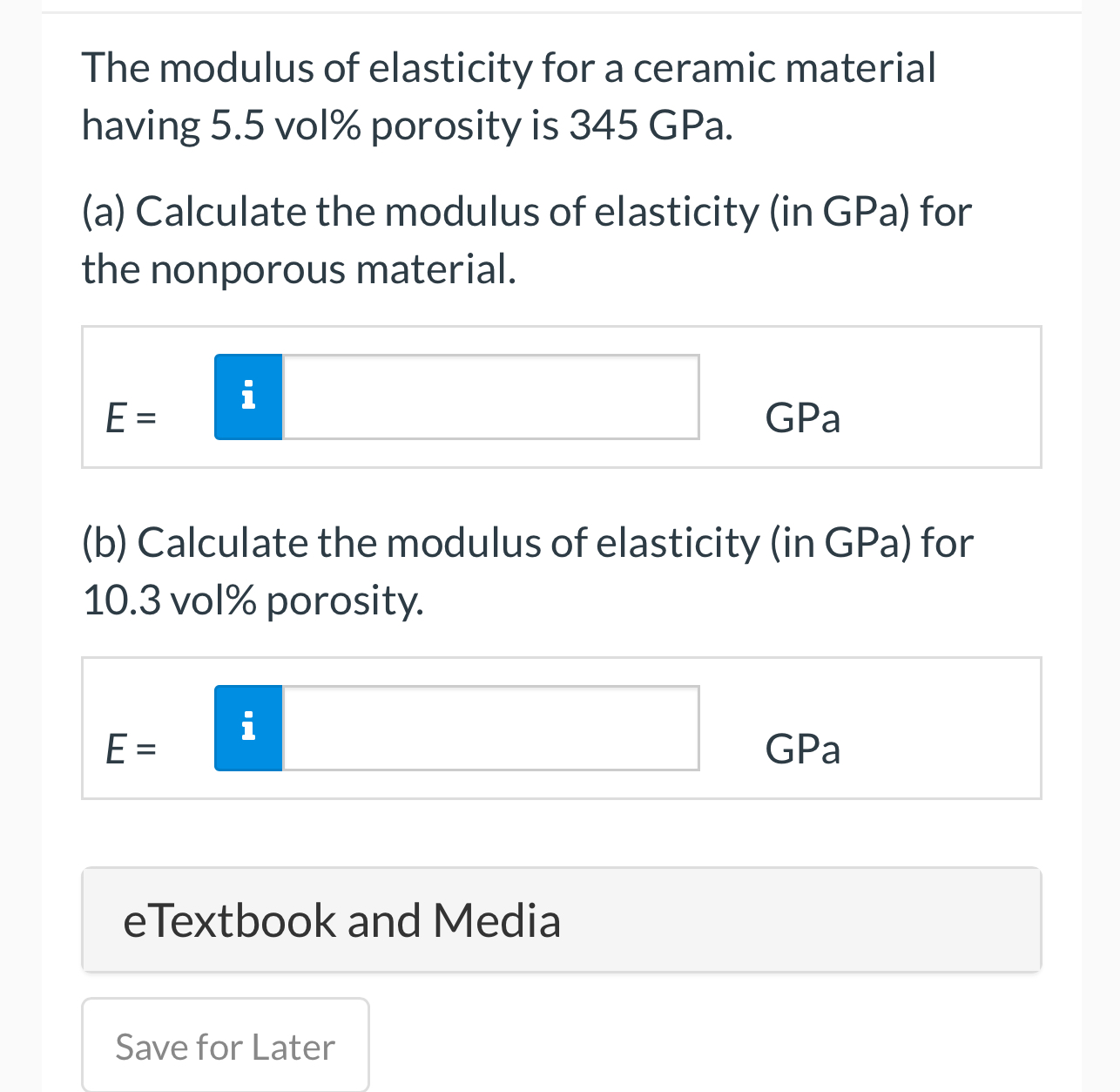 The modulus of elasticity for a ceramic material
