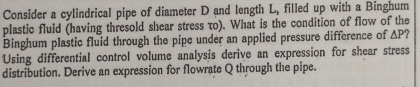 Consider a cylindrical pipe of diameter D and