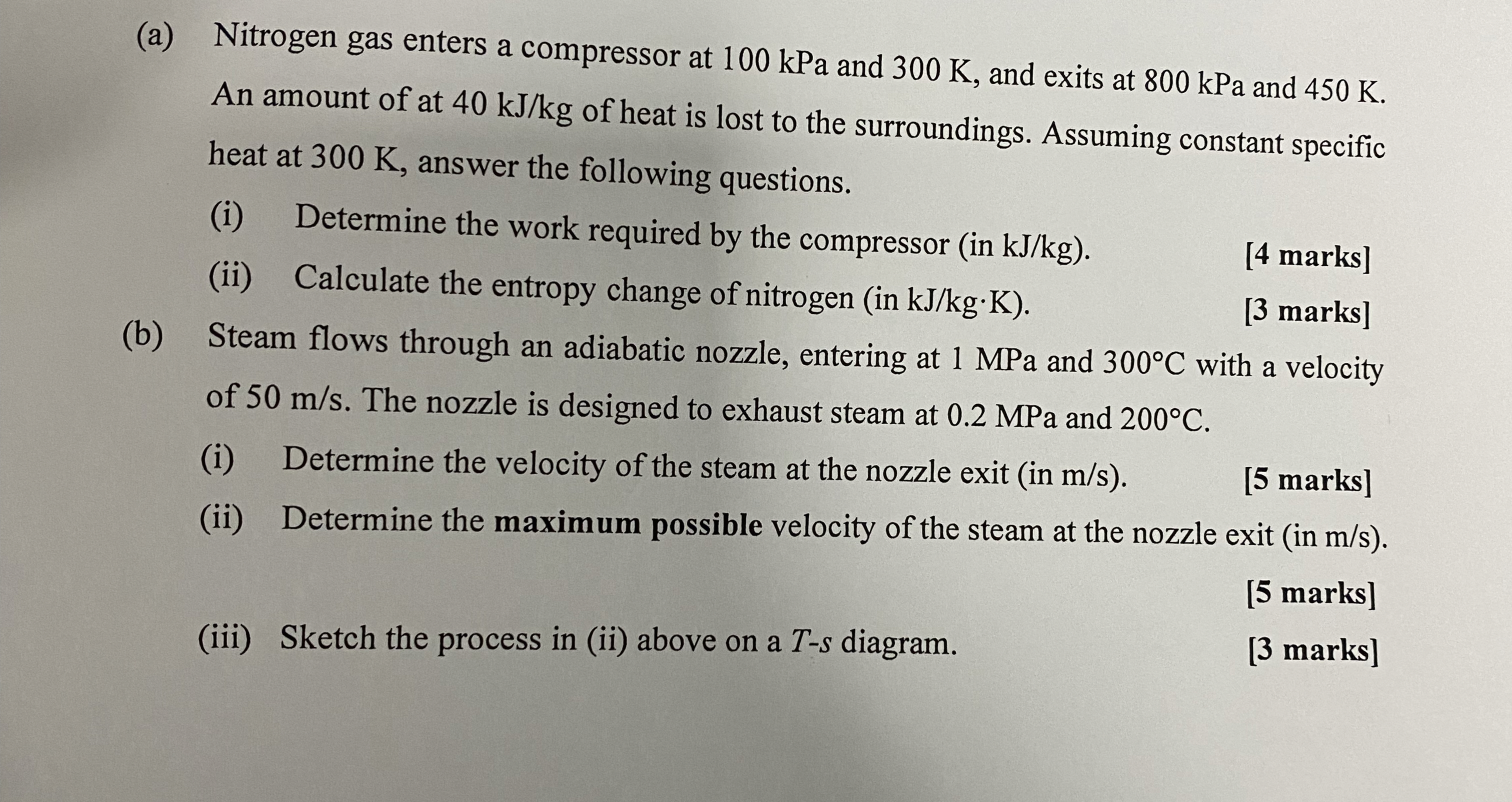 ( a ) Nitrogen gas enters a compressor at 1 0 0