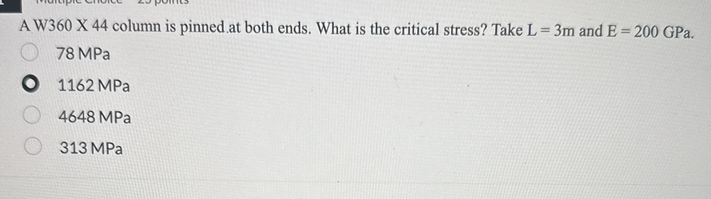 A W 3 6 0 X 4 4 column is pinned at both ends.