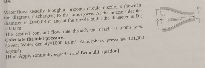 Water flows steadily through a horizontal