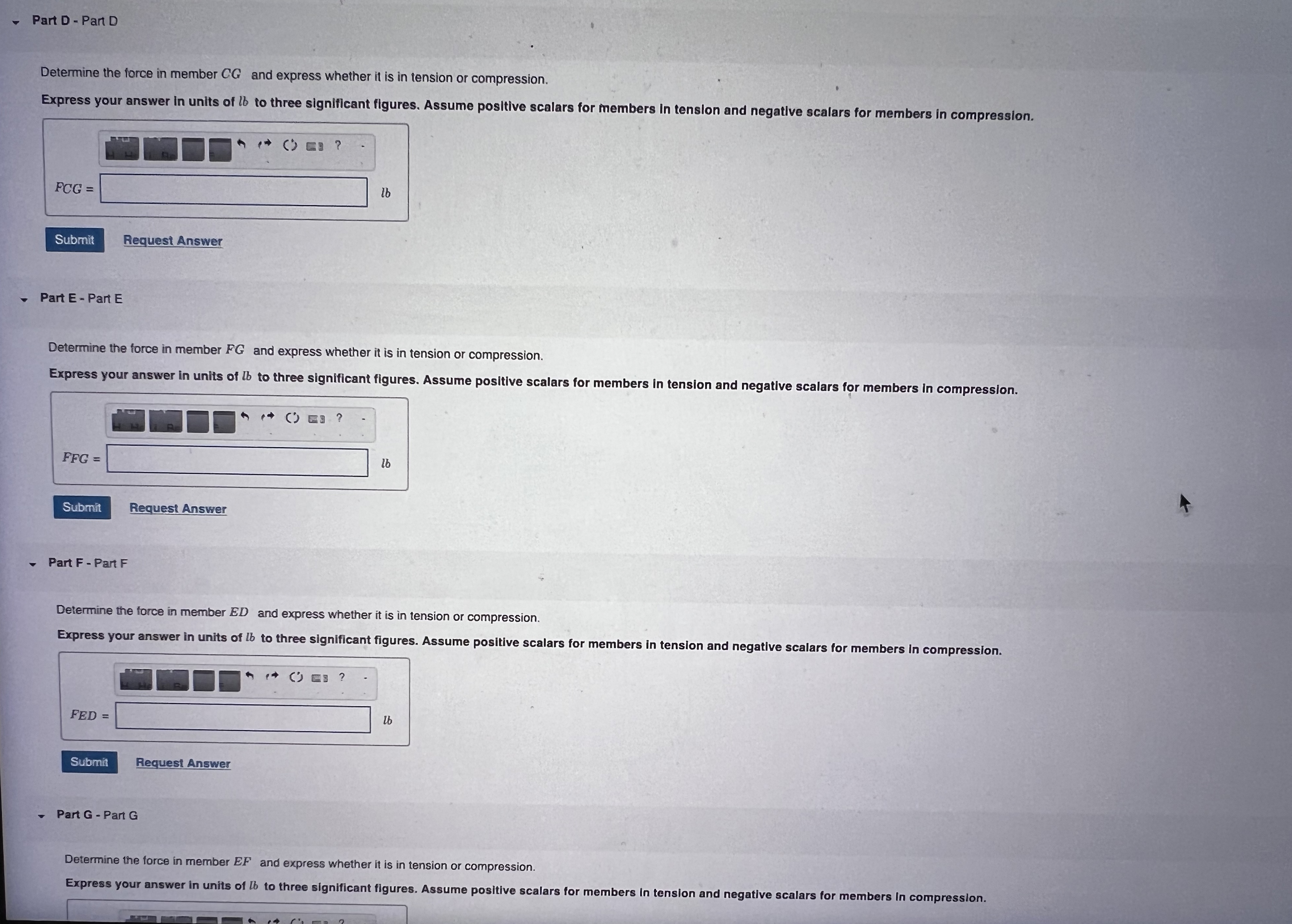 Part D - Part D Determine the force in member C G