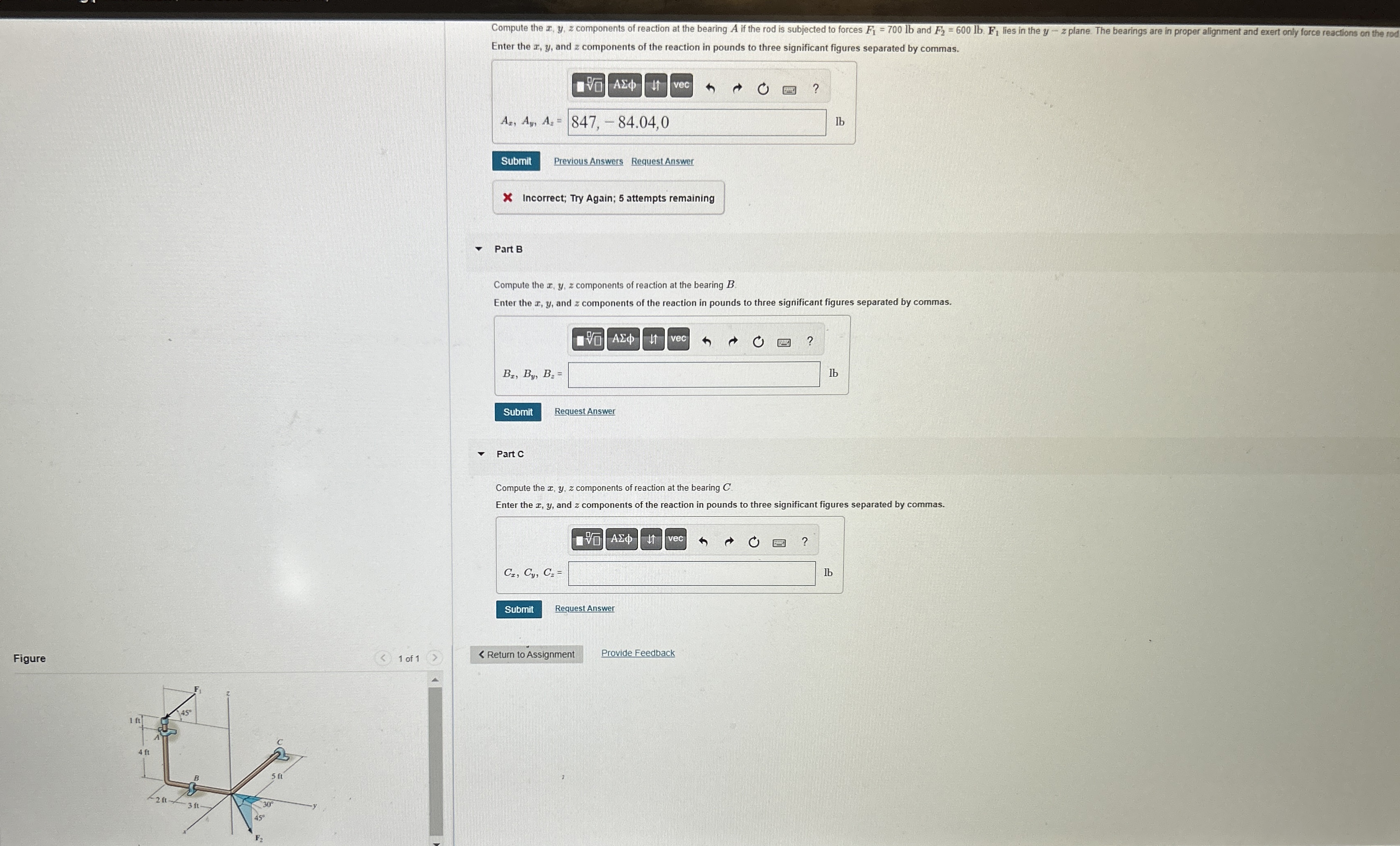 Compute the x , y , z components of reaction at