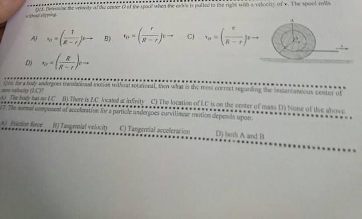 QIS. Deternmine the ielocily of the center Q of